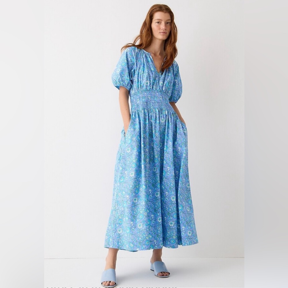 J. Crew Blue Floral Midi Dress